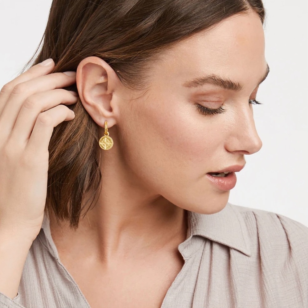 Fleur-de-Lis Hoop & Charm Earring Capri Blue - Picture 2 of 4